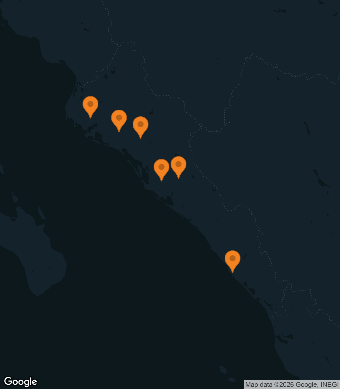 Mapa de cobertura de itSolar en Sinaloa: instalaciones en Culiacán, Mazatlán, Los Mochis, Guasave, Guamúchil y Navolato